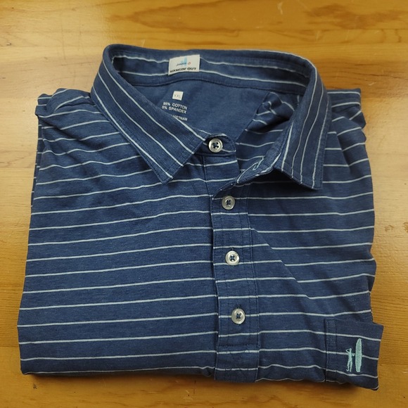 Johnnie O Hangin Out Blue Stripe Polo Shirt XXL Mens Short Sleeve Pocket Golf - Picture 3 of 11